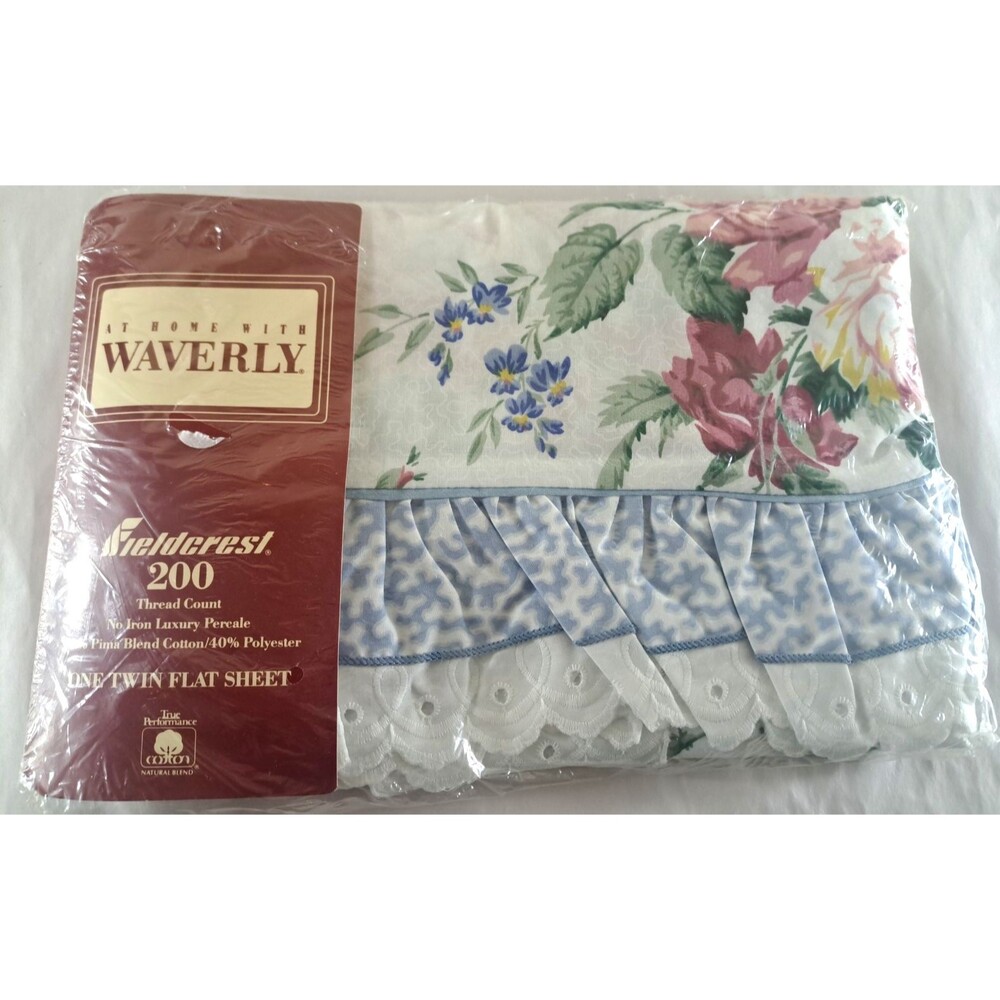 NEW Vintage Waverly Belle Rive Twin Flat Sheet Ruffled Pima Cotton Blend Cottage